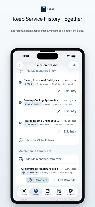 Around The House maintenance history screen