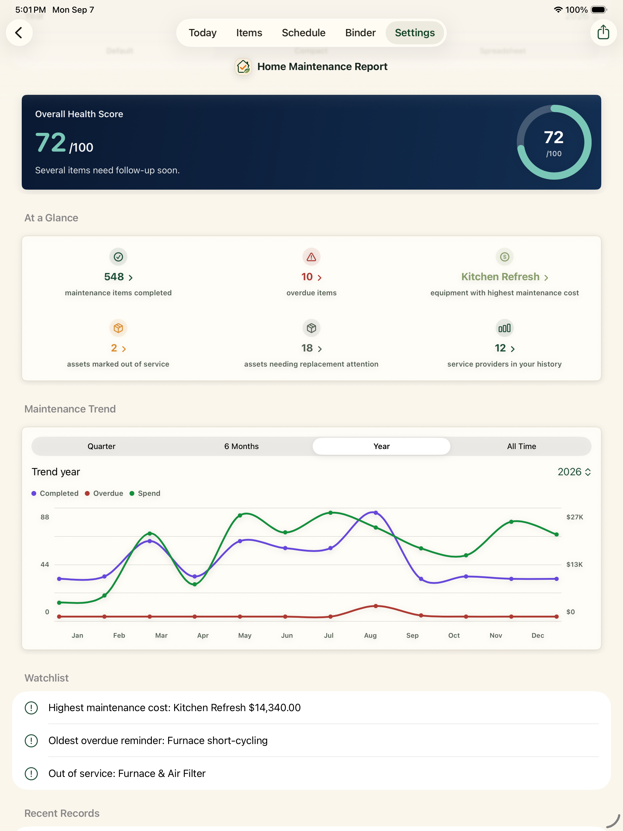 Around The House home maintenance report on iPad