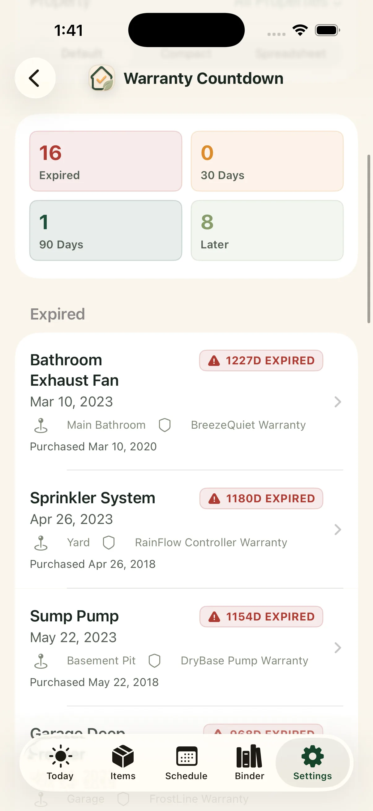 Warranty countdown in Around The House